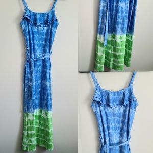 JONES NEW YORK Tie Dye Boho Maxi Dress Blue Green